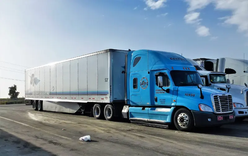 commercial transport trucks parked